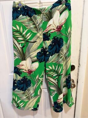 Ann Taylor Factory Green Tropical Print Pants